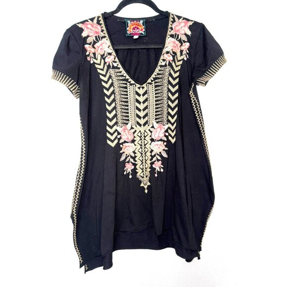 Johnny Was Rianne Knit Drape Top Black With Embroidered Floral Design Size XS - Picture 3 of 9